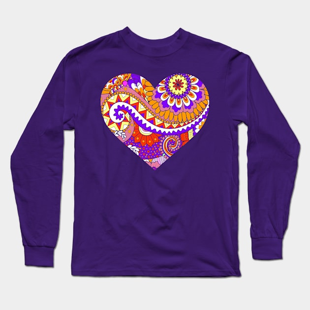 Purple and Orange Floral Heart Long Sleeve T-Shirt by AlondraHanley